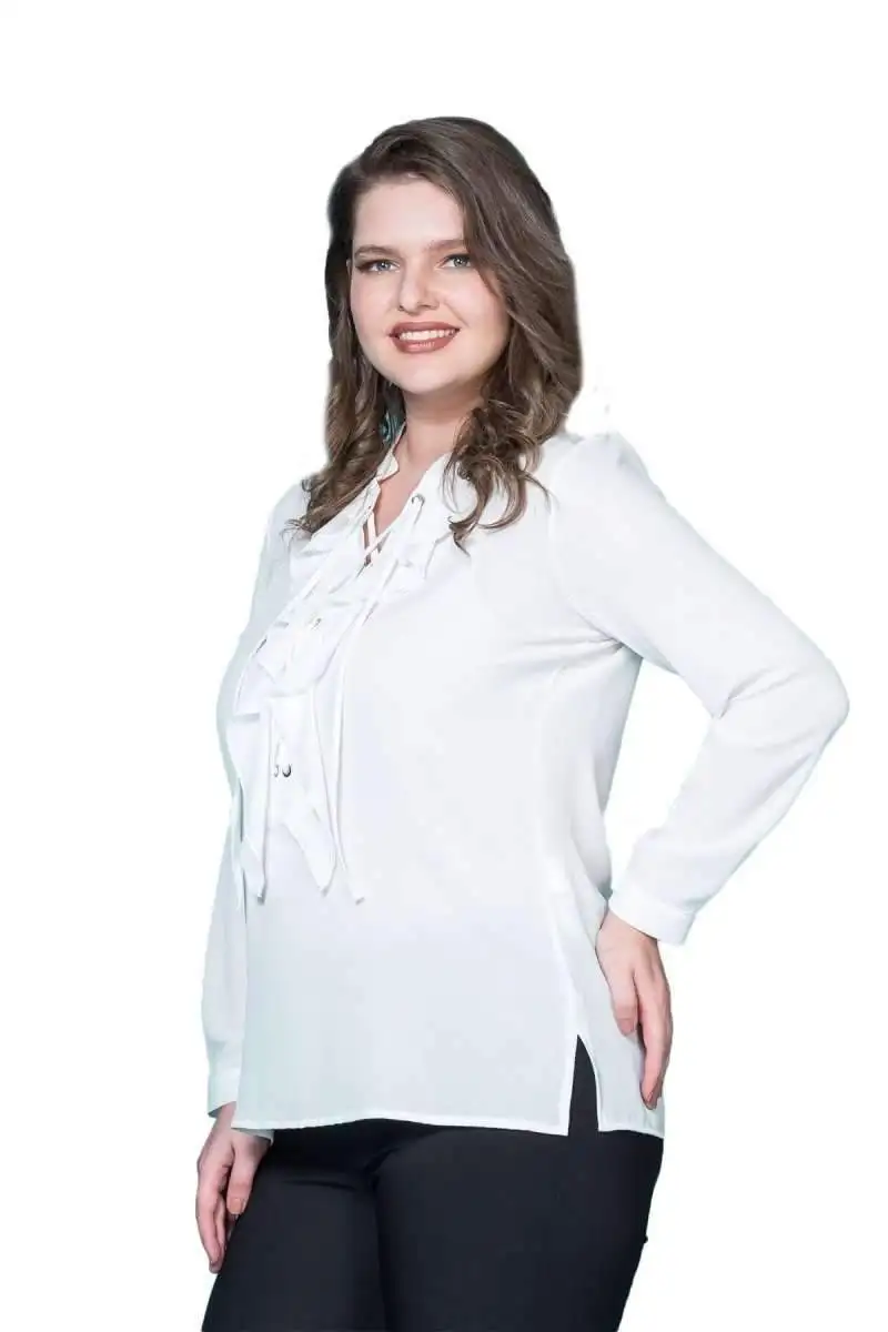 Блузка из крепа с рюшами Hanezza размера плюс