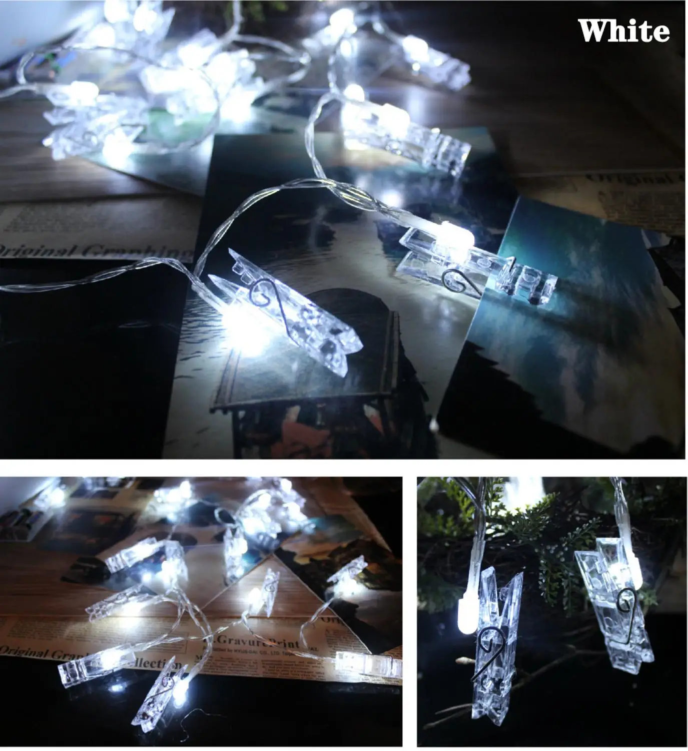 

AiLESEN 1.5M/3MLED Card Picture Photo Clips Pegs Bright String Light Wedding Party Valentine's Day Decoration