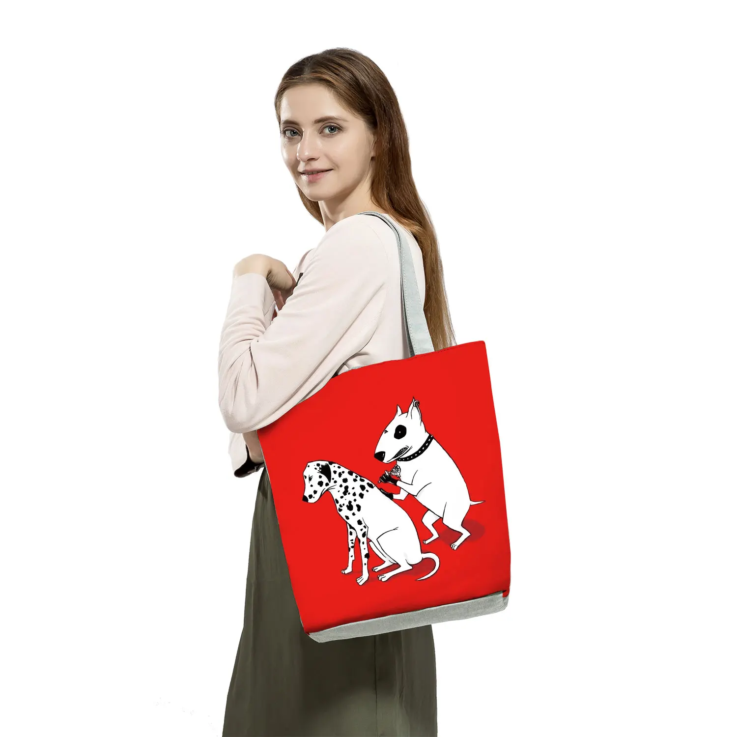 Color Painting Funny Bull Terrier Dog Print Shopping Bags Animal Tote Women Ladies Casual Handbag School Traveling Shoulder Bag