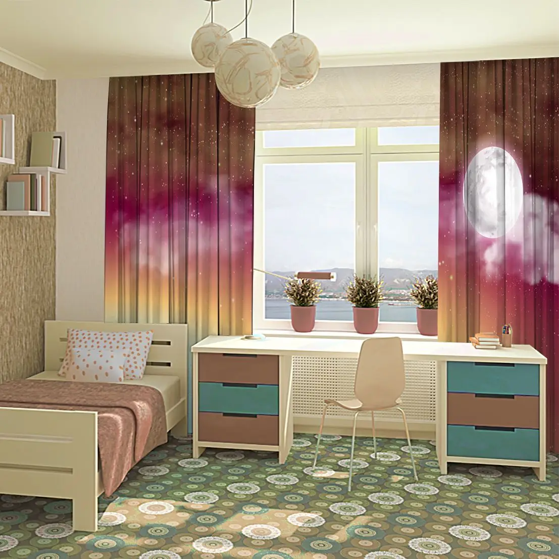 Занавес полная луна облака Сияющие Звезды фантазия ночное небо с лунным пейзажем