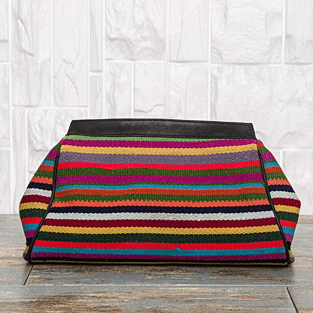 High Demand Custom Design Kilim Stripes Embellished Colorful Embroidery Linen Canvas Foldble Versatile Clutch Tote Large Handbag | Багаж и