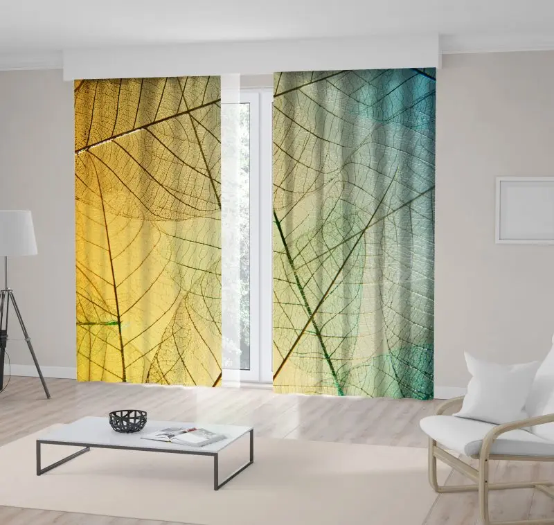 

Curtain Leaves Foliage Sunny Day Garden Nature Floral Modern Artwork Printed Blue Yellow