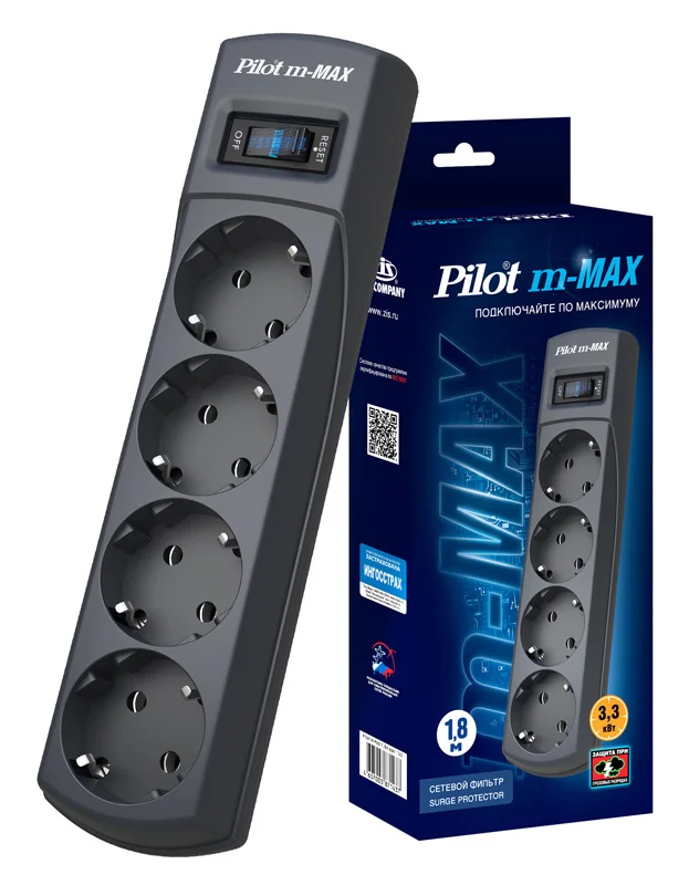 Power filter pilot m-Max 1.8 m (4 sockets) Gray (box) |