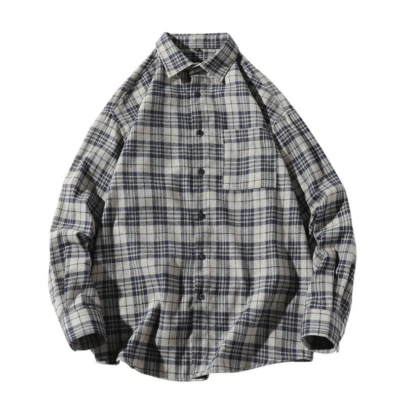2022 New Trend  Mens Flannel Plaid Shirt Double Flap Pocket Button Up Casual Long Sleeve Shirts For Men Size M-5X