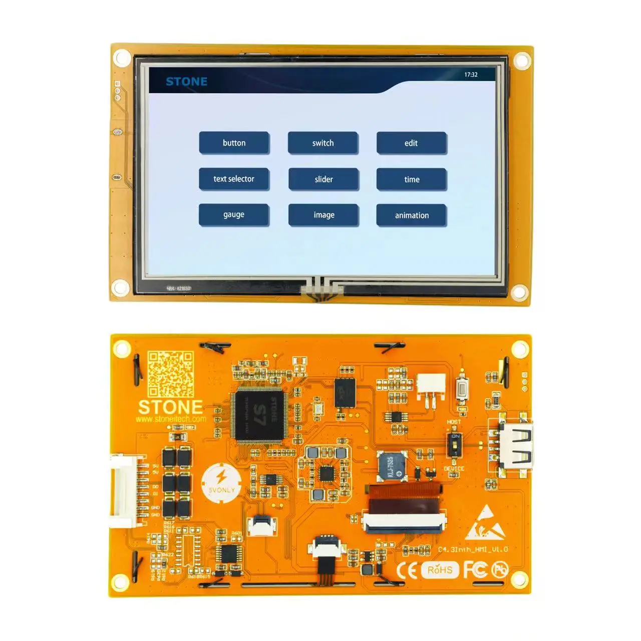 5 Inch Graphic TFT LCD Module Intelligent Display Smart Home Control Panel Touch Screen with UART Port for Industrial Use