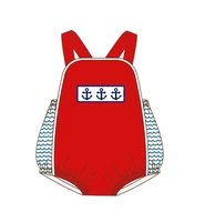 summer clothes boy red sleeveless one piece clothes and three anchors embroidered pattern newborn toddler romper