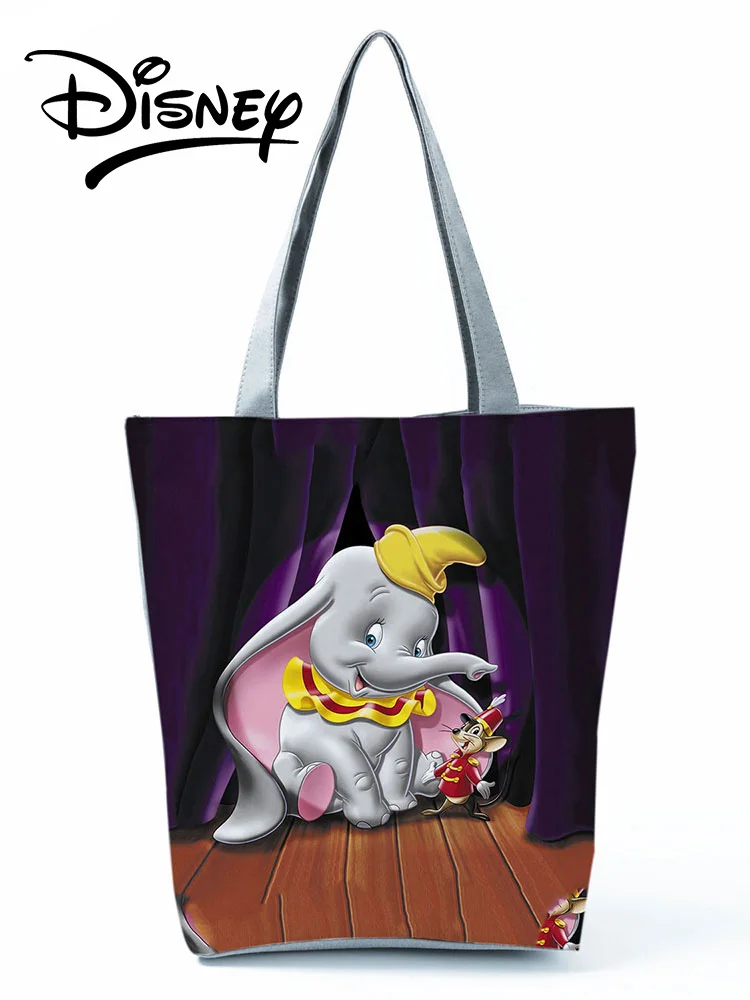 

Disney Dumbo Printed Handbags Cartoon Elephant High Capacity Tote Eco Reusable Shoulder Bag Shopping Bag Women Travel Beach Bag