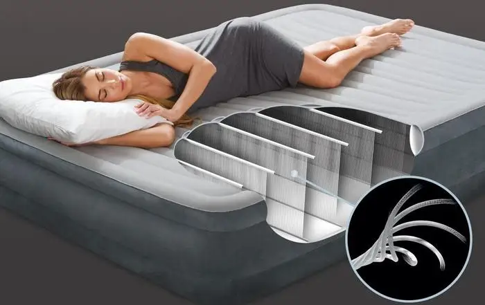 Надувная кровать Intex FULL COMFORT-PLUSH MID RISE ТМ со встроенным насосом светло-серый | Спорт