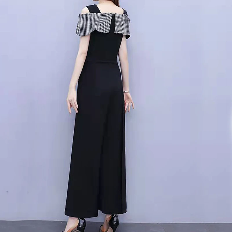 2022 Summer Thin Jumpsuit Suit Sexy One-shoulder Women's Ice Silk Wide-leg Pants High Waist Drape Party Dress