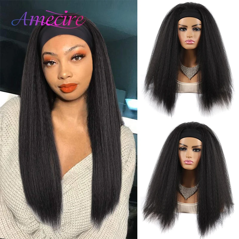 

Headband Wigs Yaki Straight Synthetic Wigs For Black Women Kinky Straight Wigs With Headband Daily Party Use Easy to Wear