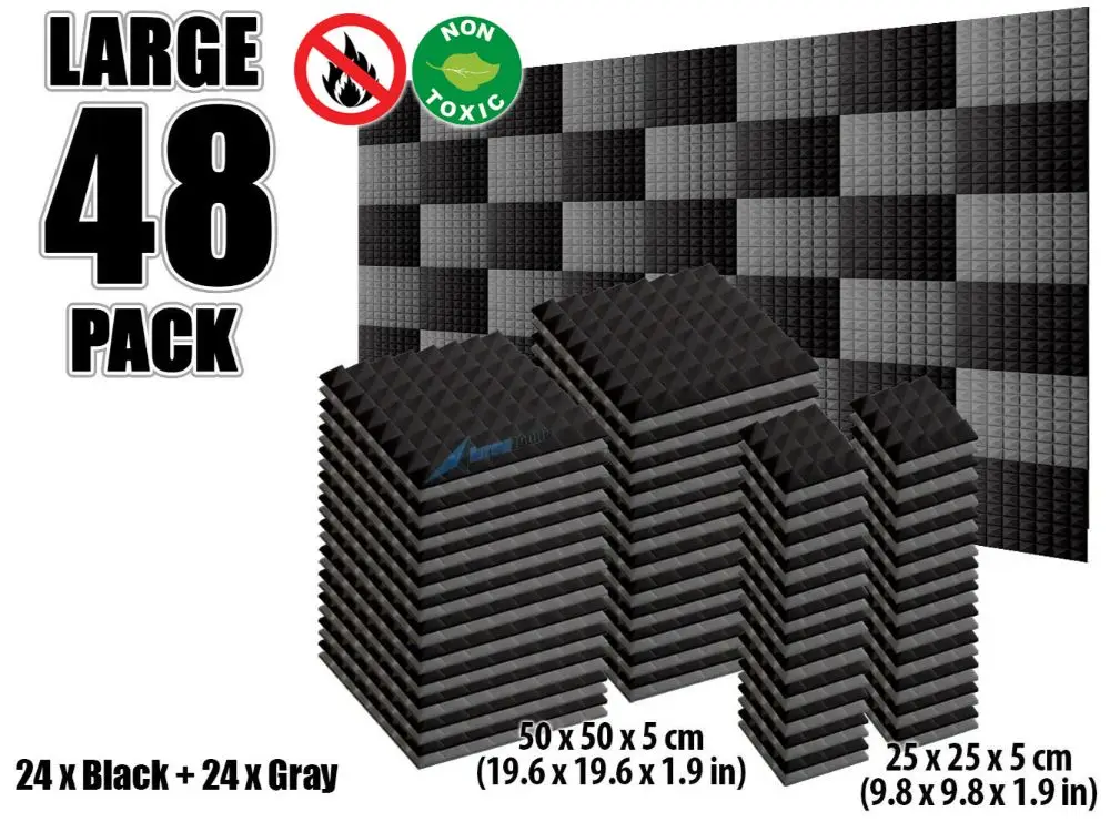 Black and Gray Arrowzoom 48 шт цветная комбинация Пирамида плитка студия Звукопоглощающая Панель акустическая пена лечение AZ1034 - Цвет: Black and Gray