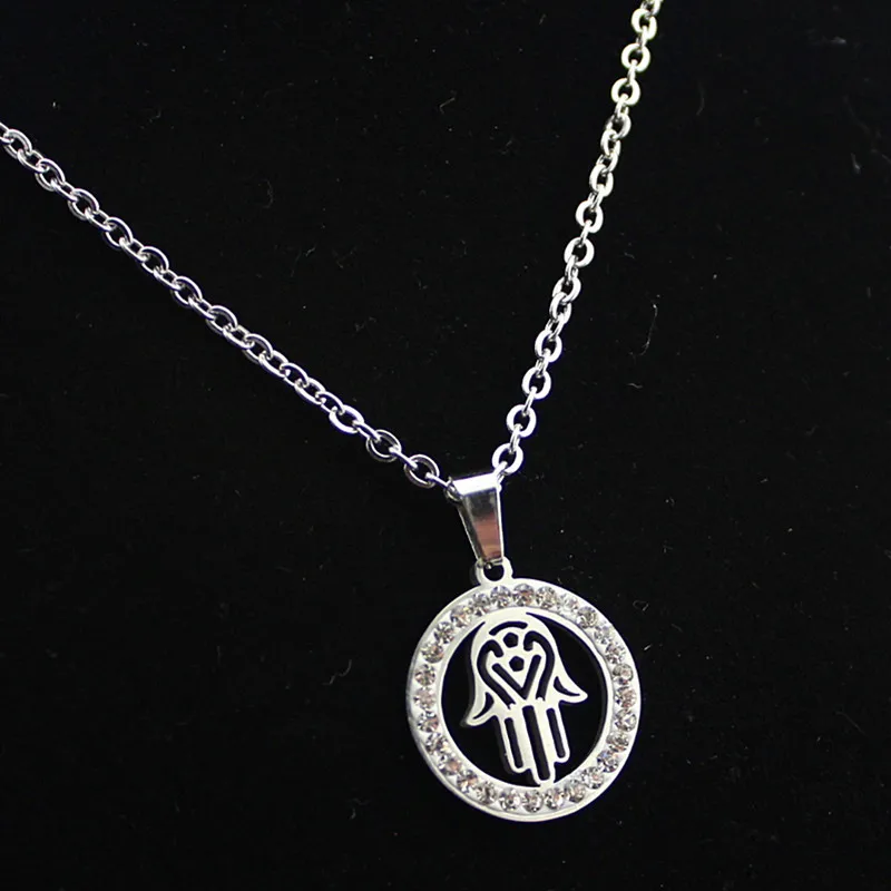 

Vintage Blue Evil Eye Hand Pendant Necklaces For Women Stainless Steel Crystal Devil Eye Palm Necklace Party Personality Jewelry