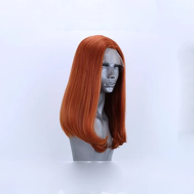 Парик женский из синтетических волос фронтальный медный красный короткий с