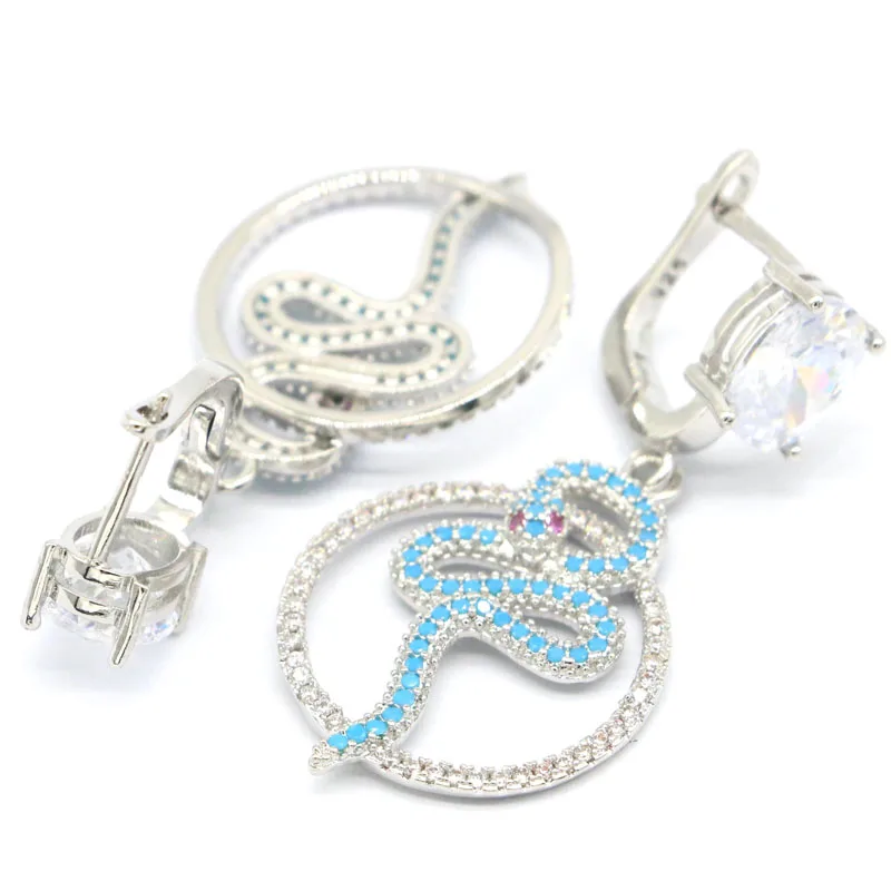 45x20 мм большой европейский дизайн Змея Форма создан Синий Бирюзовый Белый CZ для
