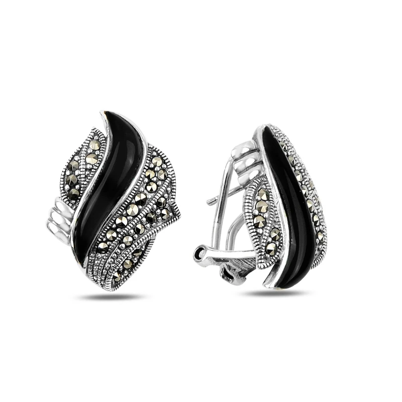 

Silver 925 Sterling Marcasite & Natural Stone Earrings