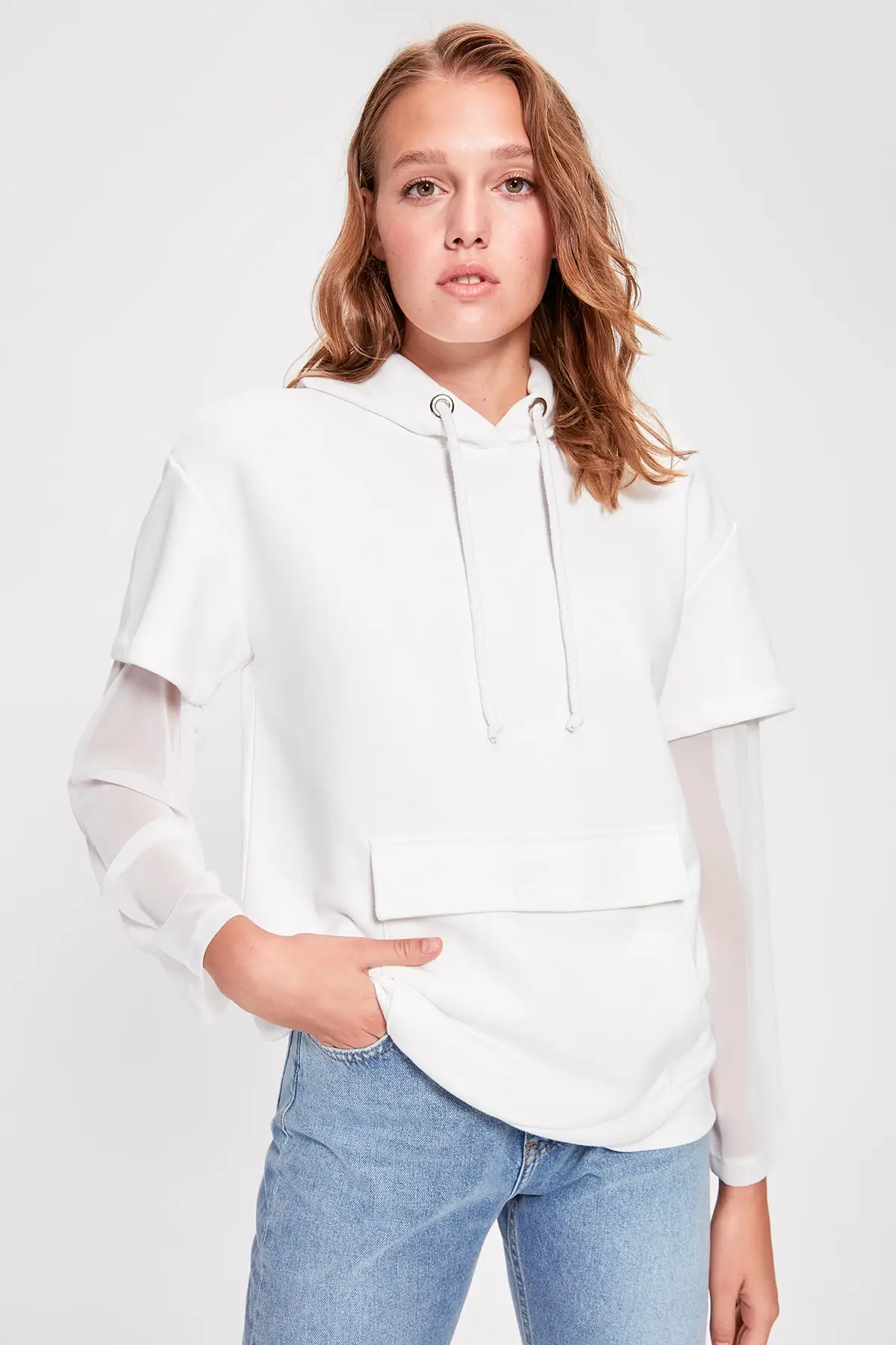Trendyol экрю трикотажная толстовка TWOAW20SW0395|Женские толстовки и свитшоты| |