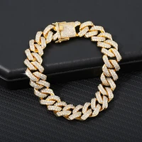 hip hop bling iced out men rapper gold color bracelet cubic zirconia miami cuban chain bracelets for women and men jewelry gift