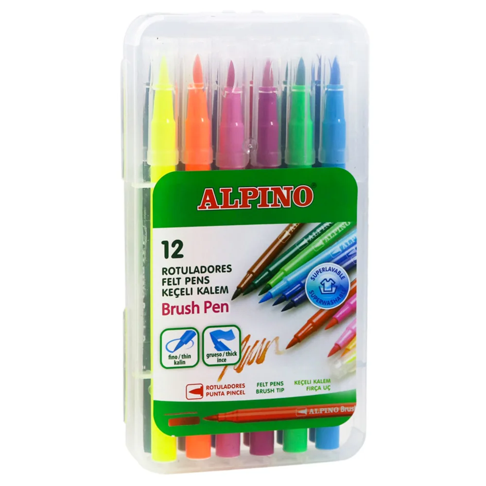 ALPINO Water Color Brush Pen, 12 Colours Pcs / Set, Superwashable, Dual Trace, Kids Drawing, Funny Paint, School