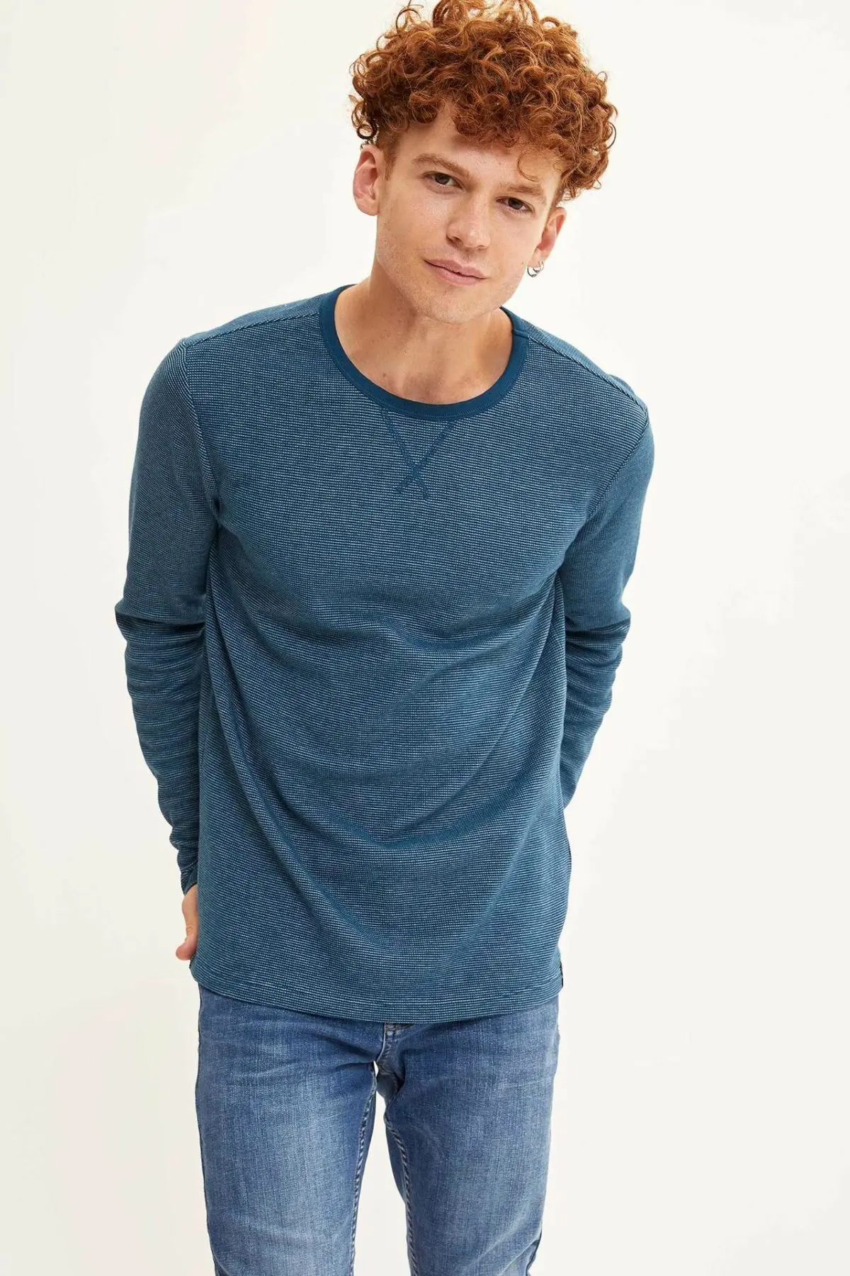 DeFacto модные мужские свободные пуловеры с круглым вырезом топы длинными рукавами