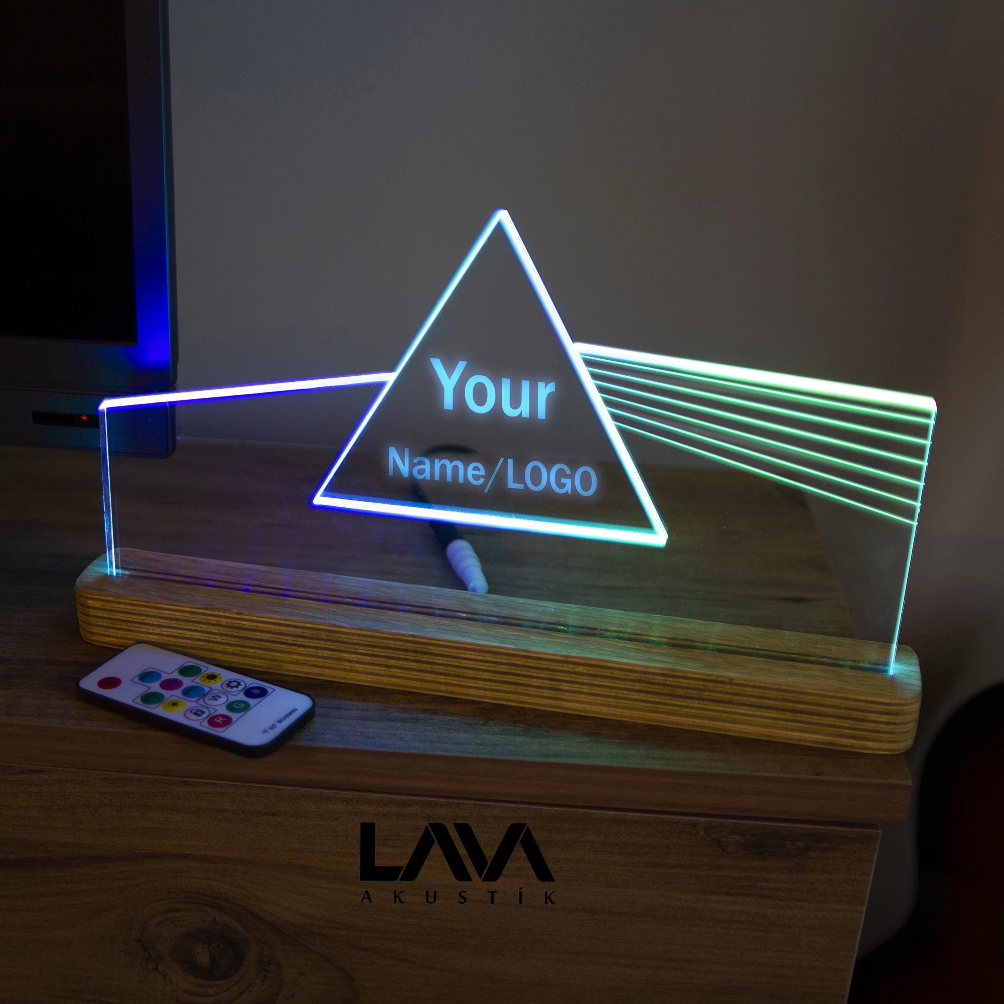 Your Name and Logo RGB LED Light USB Lamp Remote Full Animation Color Night The Dark Side Of The Moon Newton Prism