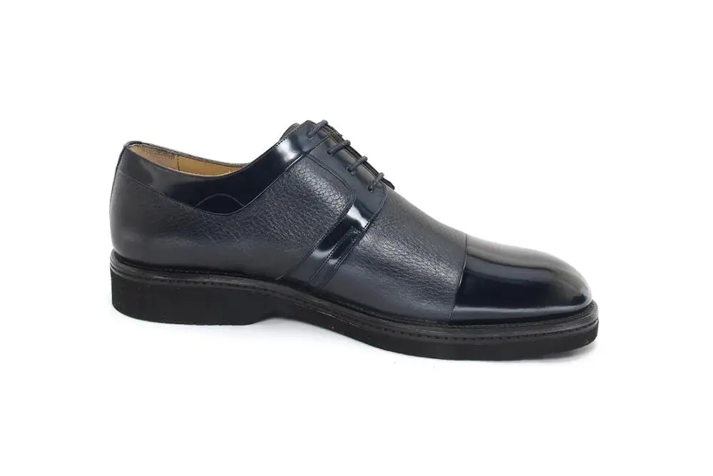 

Handmade Dark Blue Deer/Matte Rugan Lace Up Cap Toe Derby Shoes with Extra Light Soles