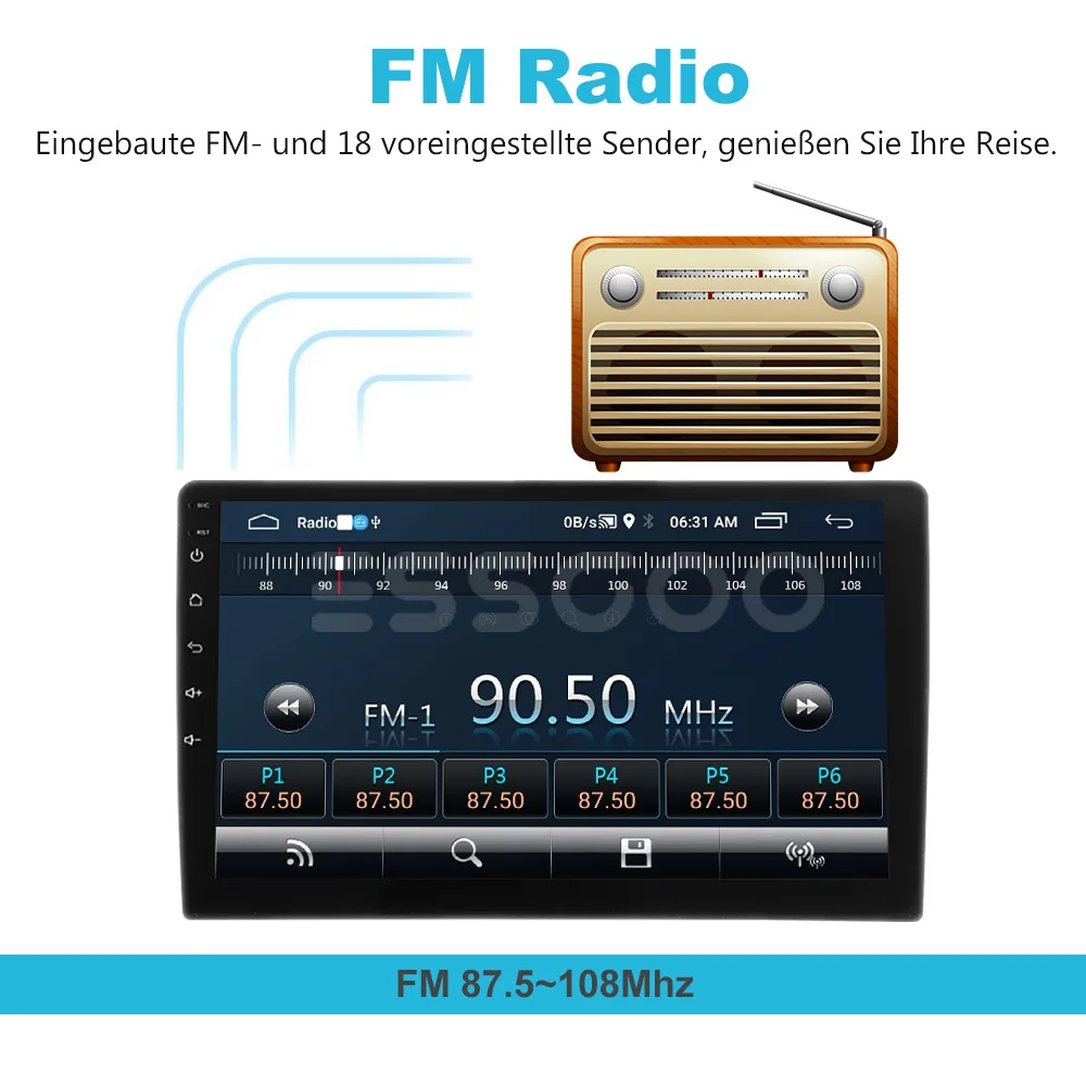 Фото Автомагнитола ESSGOO, 2 Din, 9 дюймов, 10 дюймов, GPS, Bluetooth, 2 + 16 Гб №5