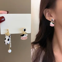 new fashion cute cow rabbit carrot dangle earrings for women kitten flowers moon star dolphin asymmetrical earring party jewelry