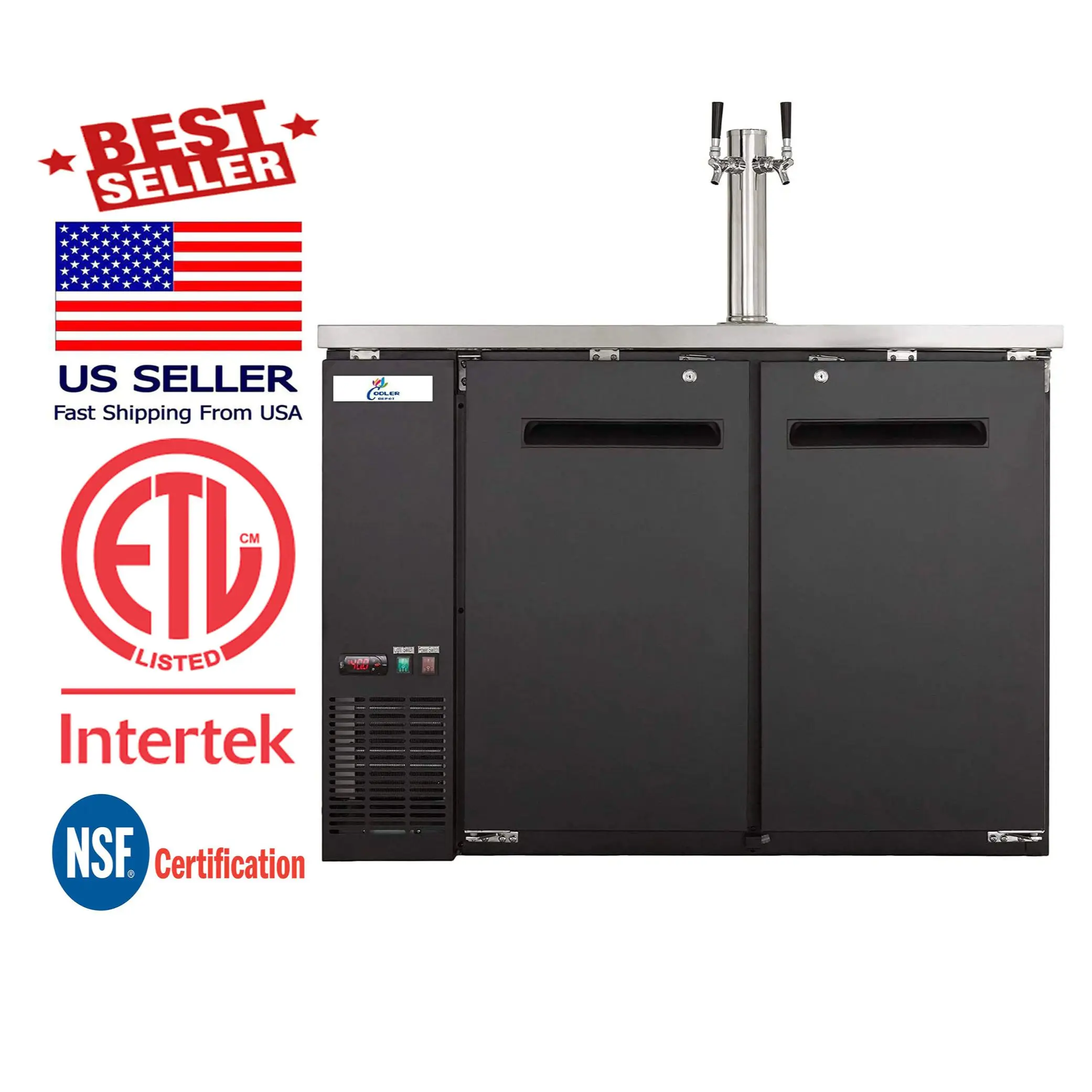 

NSF ETL Beer Keg Dispenser Kegerator 48" Commercial Refrigerator Cooler One Tower Two Tap Dispenser Back Bar UUD24-48
