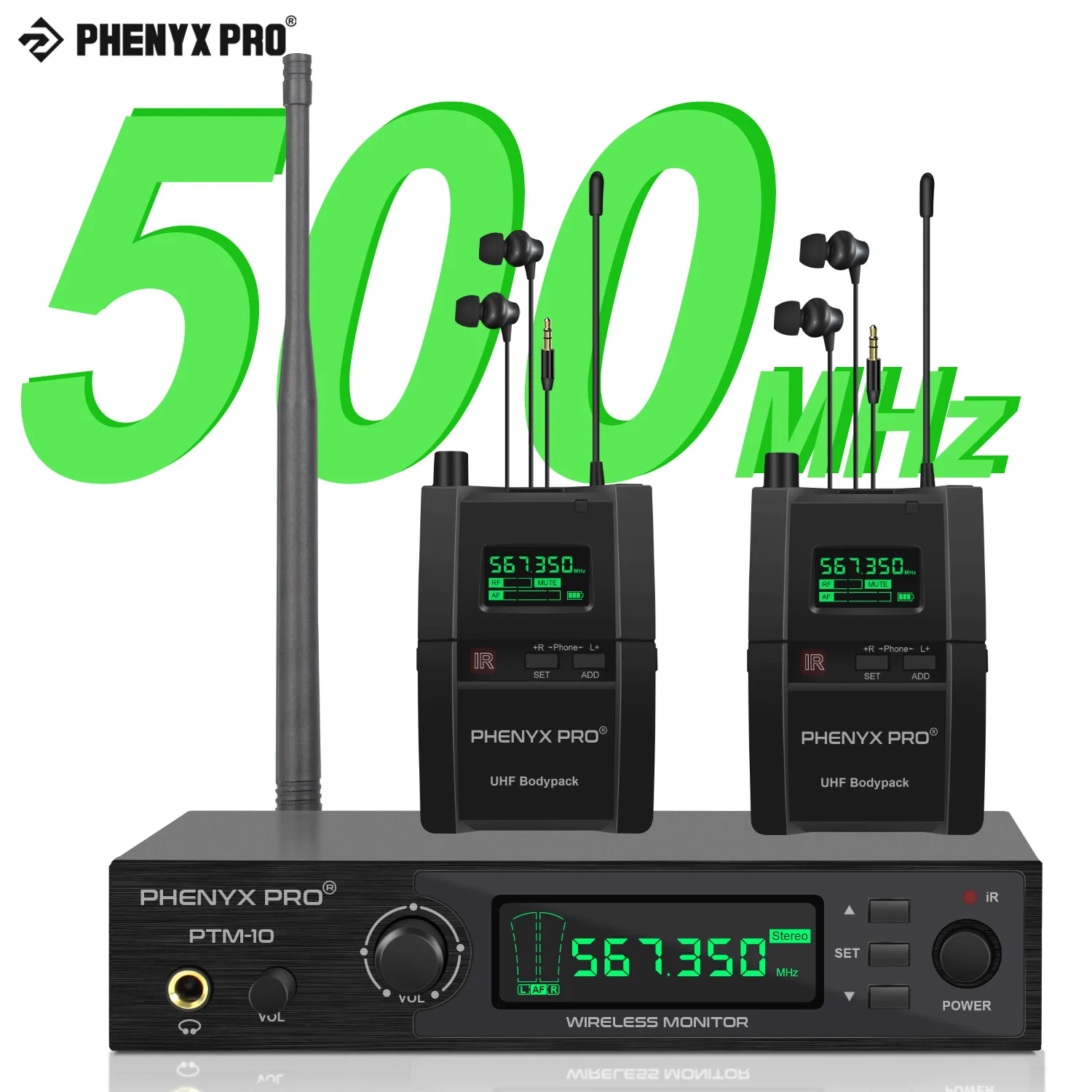 Phenyx Pro Stereo in Ear Monitor System Receivers Selectable Frequency Rack Mountable for Stage Stereo Personal Monitoring500MHz