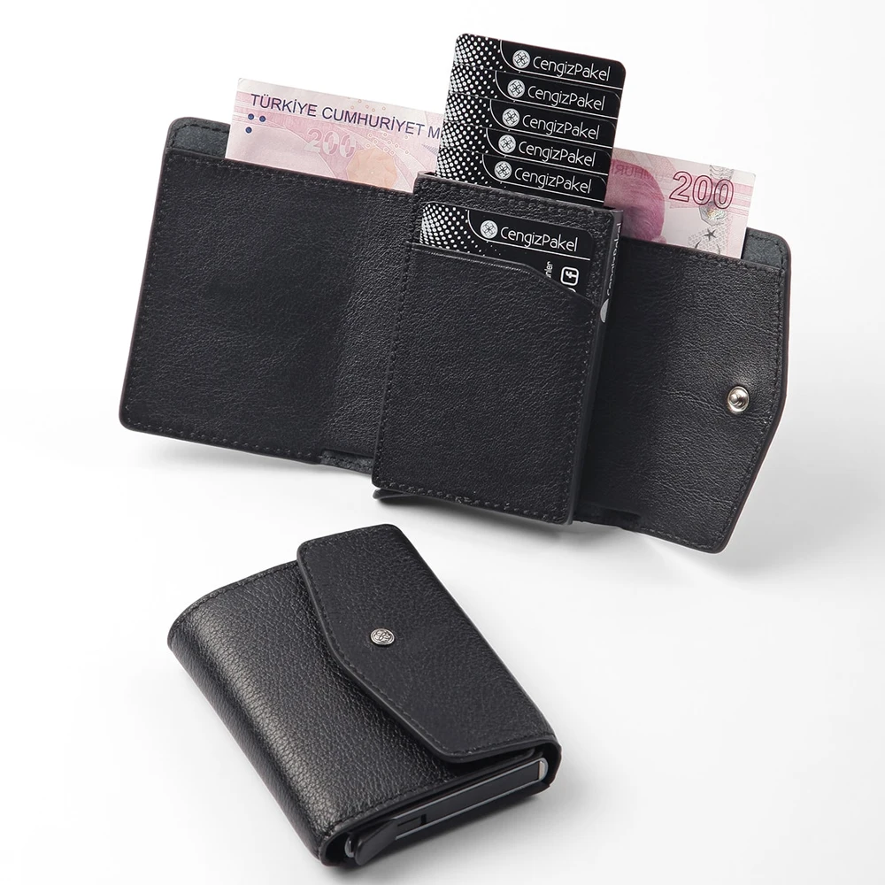 

Умный кошелек, визитница, роскошный брендовый смарт-кошелек из натуральной коровьей кожи, автоматический держатель для карт, мужской подар...