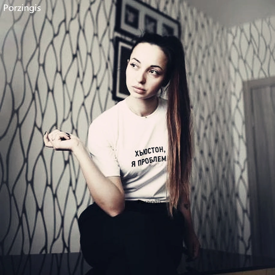 Футболка Porzingis женская с надписью на русском языке модная тенниска из хлопка