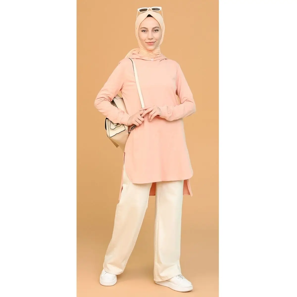 

Hooded Sport Tunic Plain Unlined Long Elastic Sleeves Stylish Zero Collar Seasonal Casual Women's Fashion Muslim Hijab Clothing