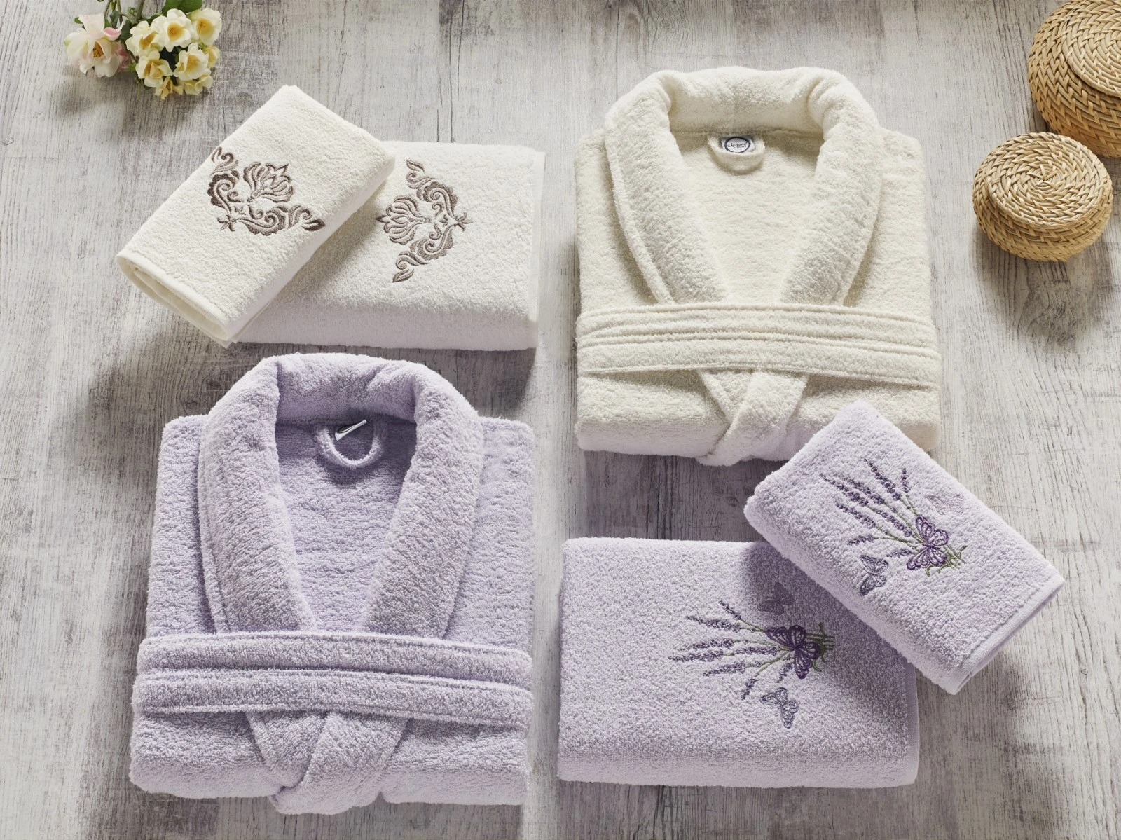 Four Seasons Cotton Family Bathrobe Set 6 Piece Men Bathrobe Women Bathrobe Dressing Gown Pajamas High Water Absorbent