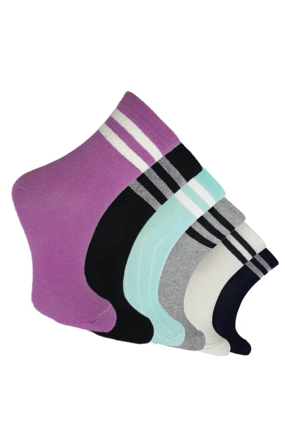 Unisex Colored 6 Pcs Striped Tennis Socks