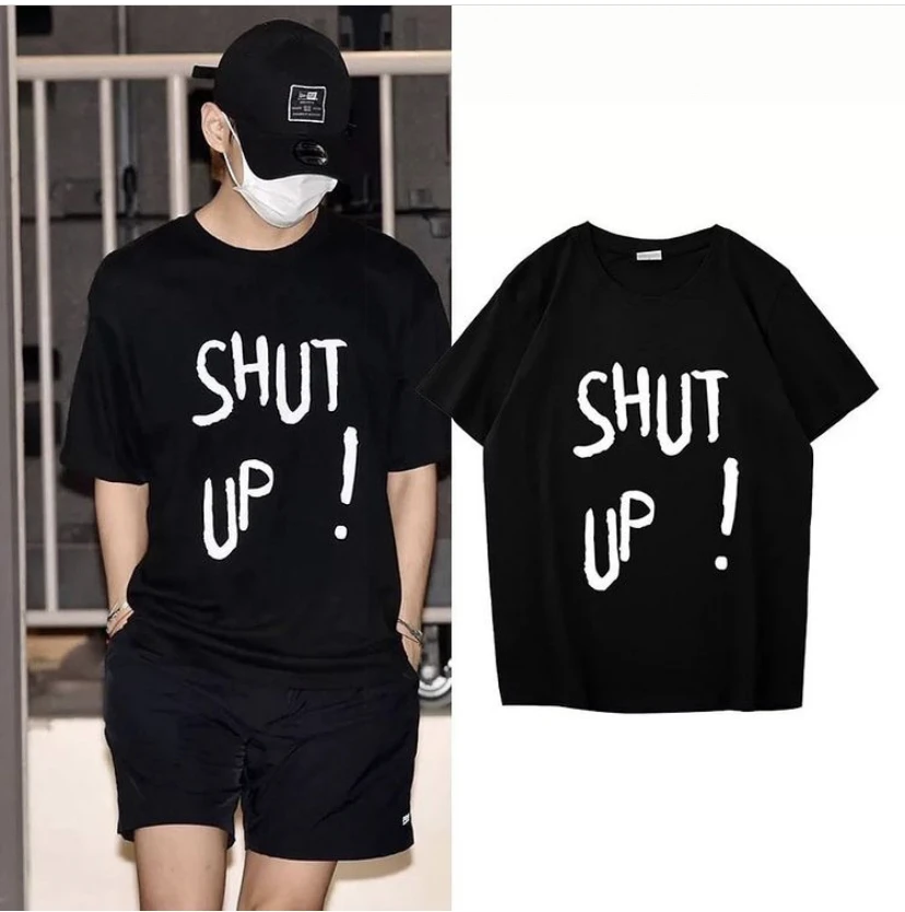 

K-Pop Taehyung Shut Up! Unisex T-shirt Summer T-shirt KPop Army Women Casual Punk Girls Clothing Tops Korean Free Ship