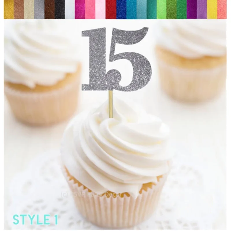 Индивидуальные блестящие топперы для капкейков номер 15 пятнадцать пищевых