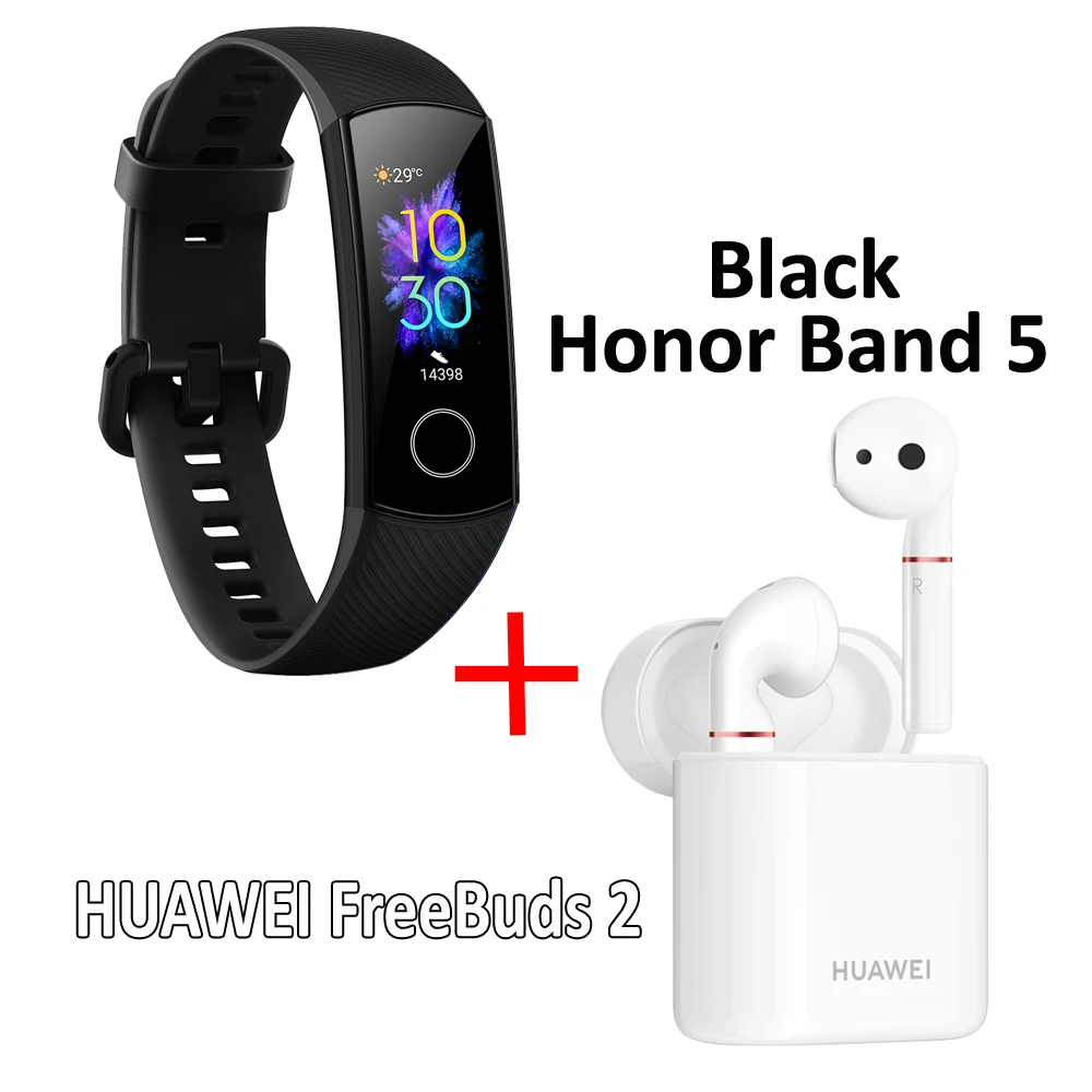 Band with FreeBuds 2 Huawei Honor Band 5 Смарт-браслет с huawei FreeBuds браслет шагомер сенсорный экран для плавания пульсометр для сна - Цвет: Band with FreeBuds 2