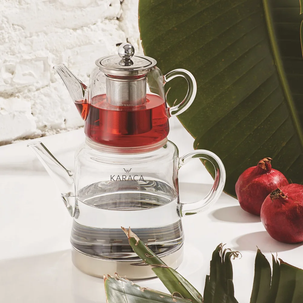 

Silver Detailed Glass Teapot Tea Tank Modern Kettle Teapot Infuser Herbal Tea Machine Brewing Tea