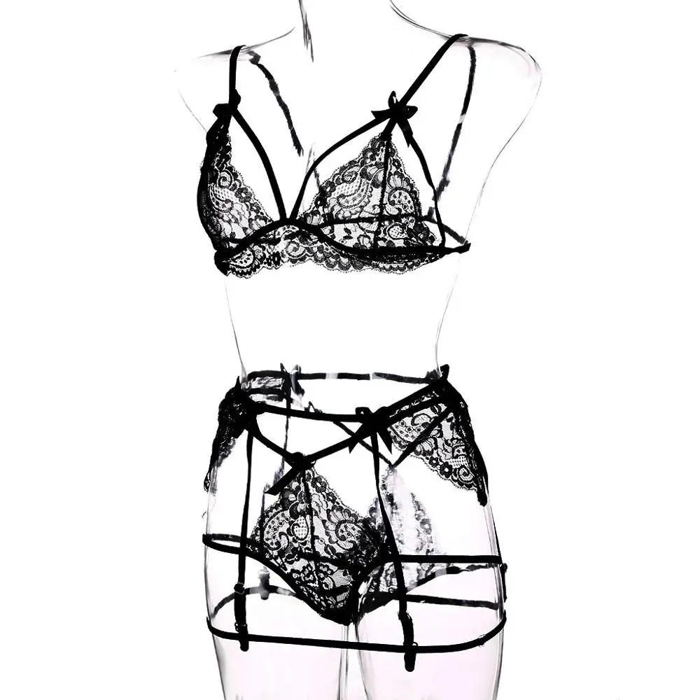 Women Lace Porn Underwear Set With Garter Babydoll Sexy Lingerie Bra G-String Erotic Sleepwear Langerie Mujer Nightwear 2020 |