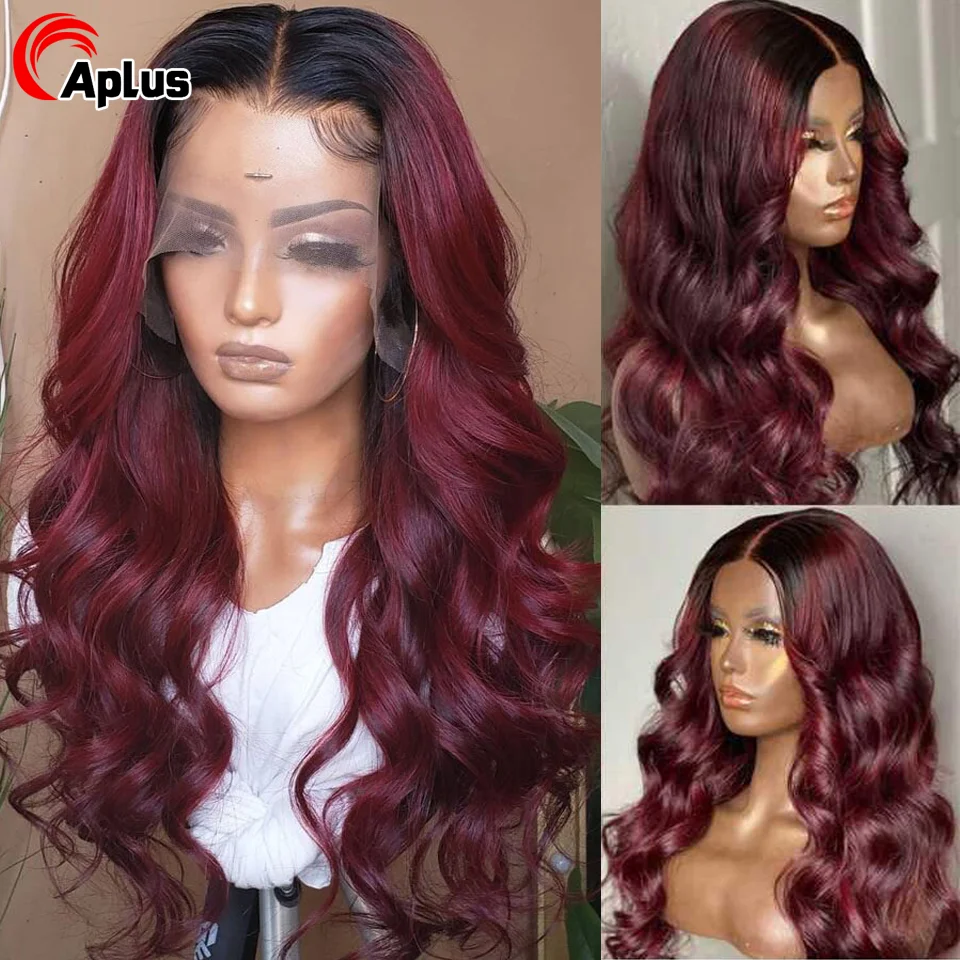 Ombre Blonde Lace Front Human Hair Wigs 99j Burgundy Body Wave Lace Front Wig for Women Human Hair 4x4 Closure Wig Pre Plucked