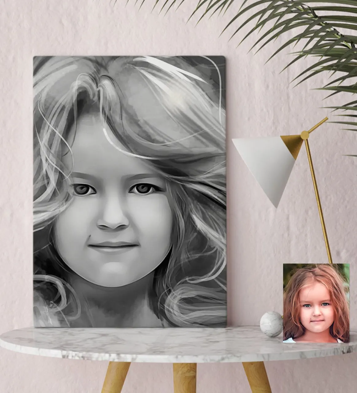Индивидуальный Женский ребенок древесный художественный портрет дизайн холст