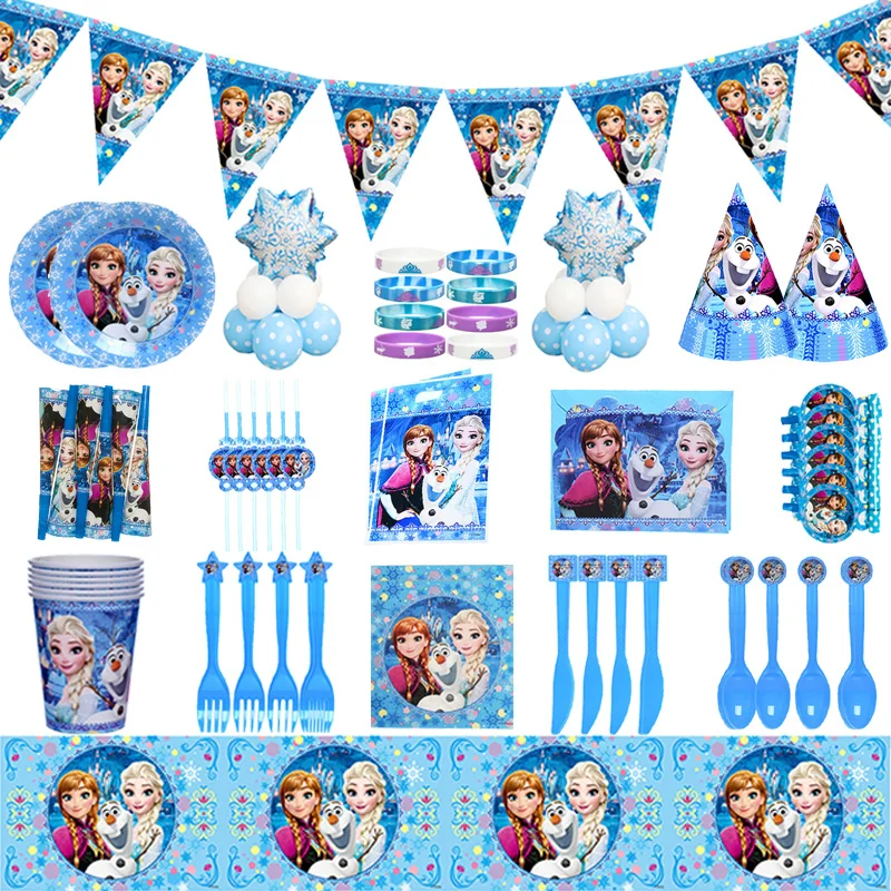 

Disney Frozen Happy Birthday Party Supplies Anna Elsa Princess Theme Disposable Tableware Set Decorations Kids Birthday Favors