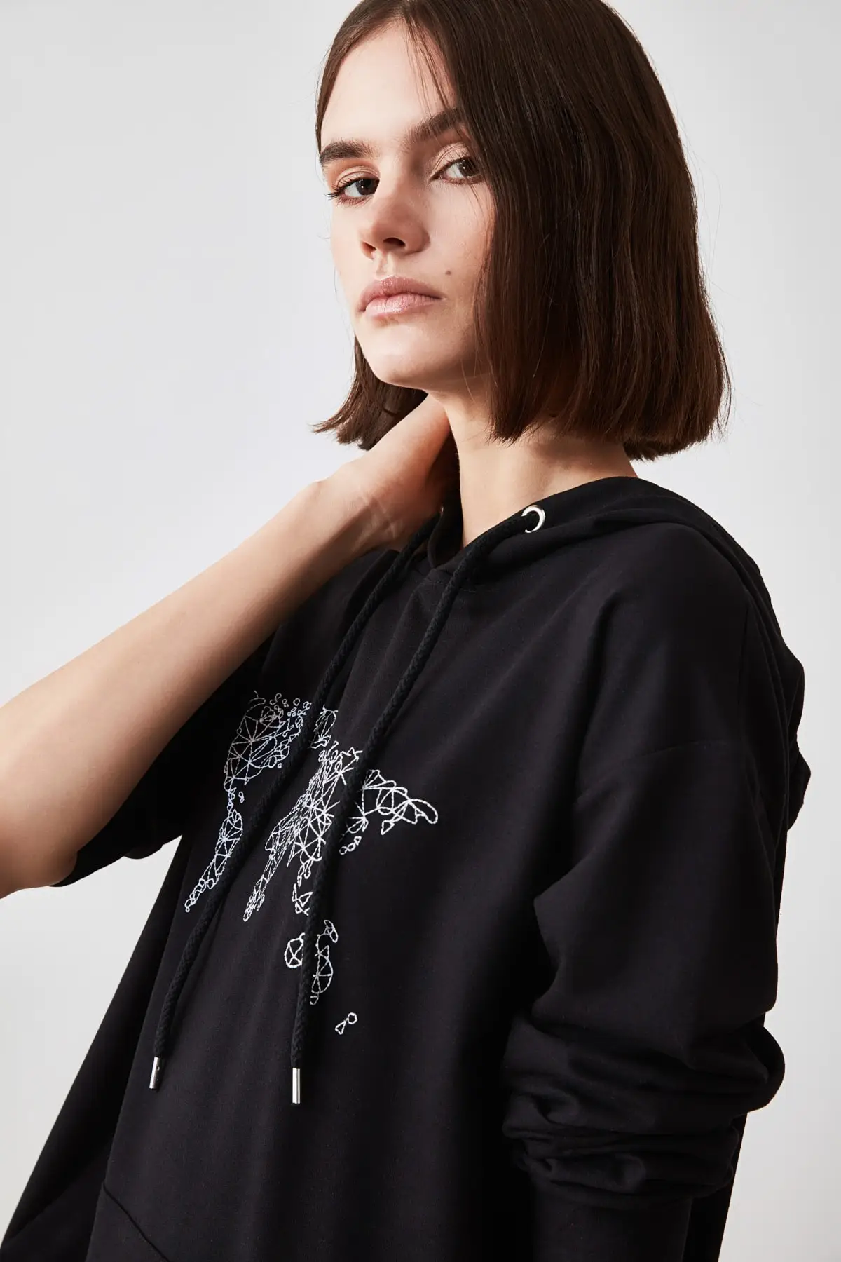 

Black Embroidered Hooded Boyfriend Knitted Sweatshirt hoodie zara woman 2020 bts anime kawaii harajuku blouses y2k sudaderas