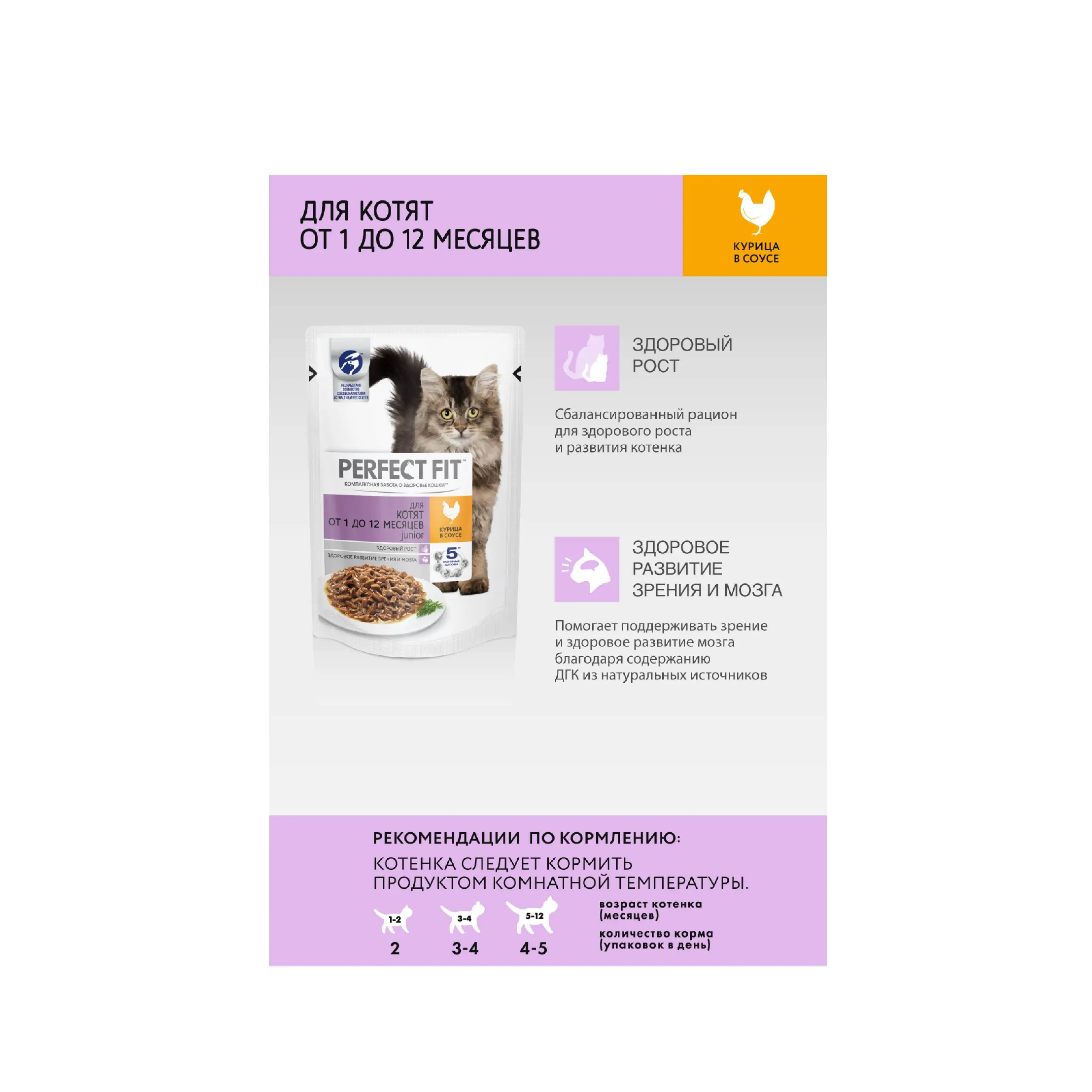 Влажный корм PERFECT FIT &quotкурица в соусе&quot для котят от 1 до 12 месяцев 24 шт по