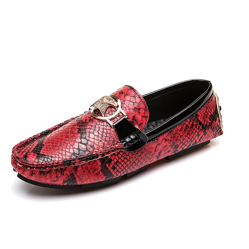 

luxury Driving Loafers for Men Red Snake Pattern Metallic Gentleman Business Wedding Shoe Light Casual Summer Sneaker Boat Shoes
