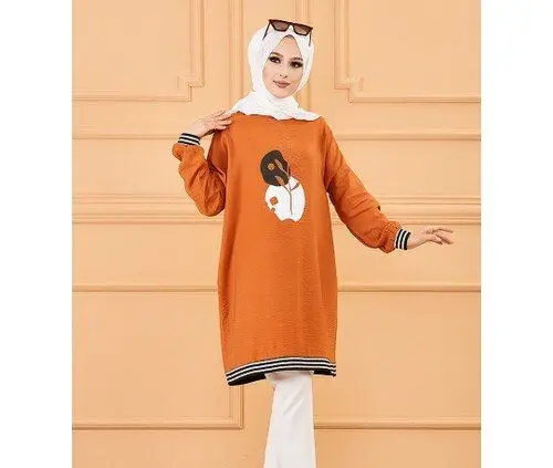 

Туника с принтом песочного цвета хиджаб одежда Исламская одежда мусульманская Мода Турецкий Дизайн турецкий магазин стильный и современны...
