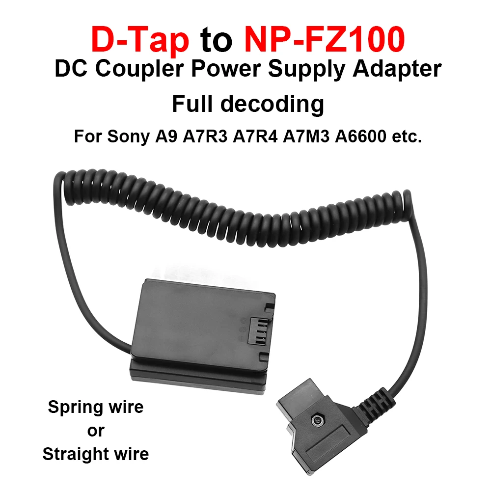 

D-Tap type-B to NP-FZ100 Dummy Battery DC Coupler Power Supply Adapter Full Decoding for Sony A9 A7R3 A7R4 A7M3 A6600 etc.