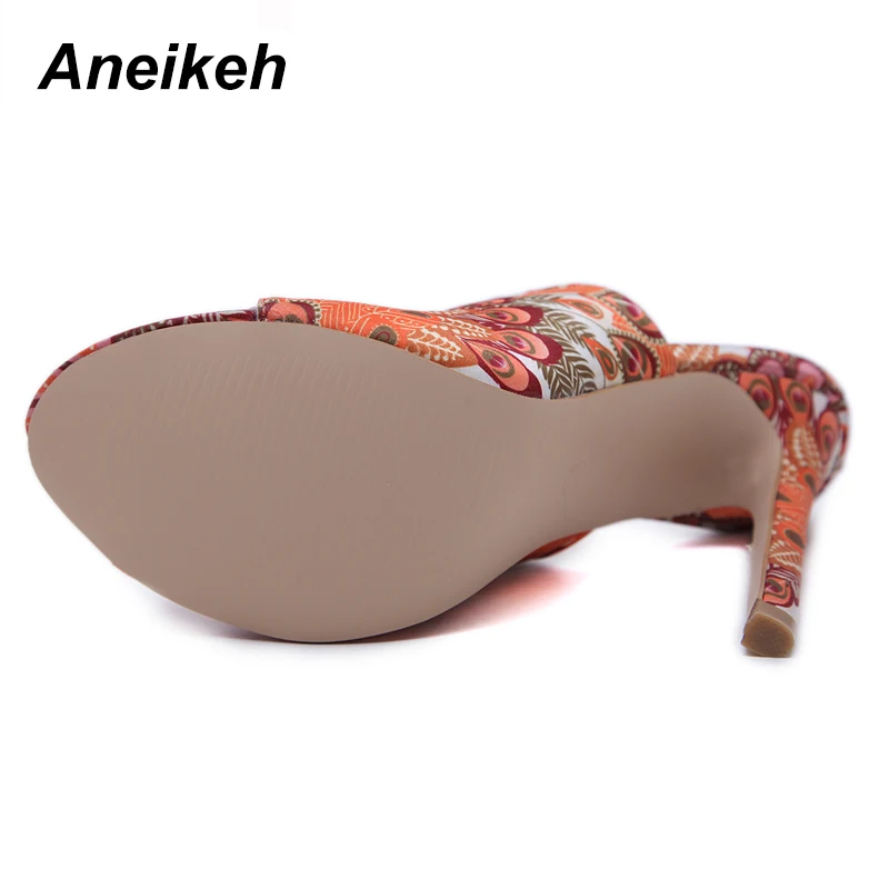 Aneikeh/ г. Летние парусиновые сандалии-гладиаторы с цветочным узором женская обувь вечерние туфли-лодочки на тонком каблуке с открытым носком без шнуровки на пятке 41, 42