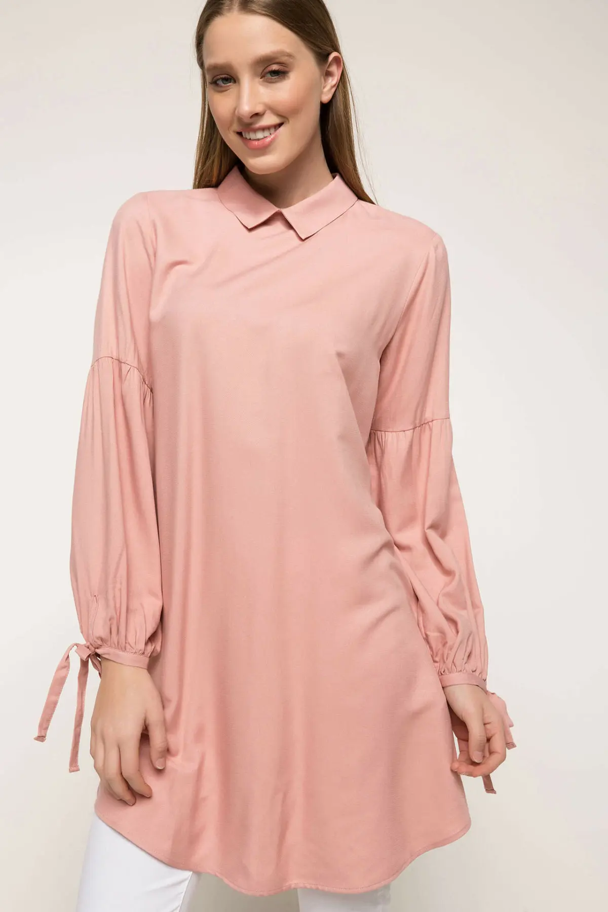 DeFacto модная женская длинная рубашка Женская Повседневная однотонная шифоновая