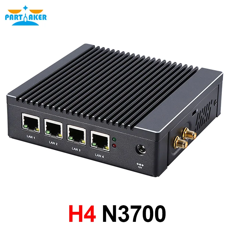 Fanless Mini PC 4 Intel NIC Gigabit Ports Micro Network Firewall Appliance Mini Computer Intel N3700 Quad Core Support AES-NI